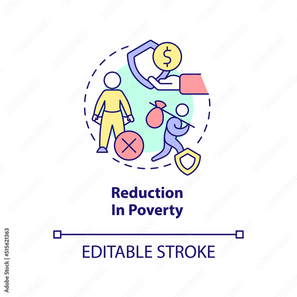 Reduction in poverty concept icon. Social program. Solution to overpopulation abstract idea thin line illustration. Isolated outline drawing. Editable stroke. Arial, Myriad Pro-Bold fonts used