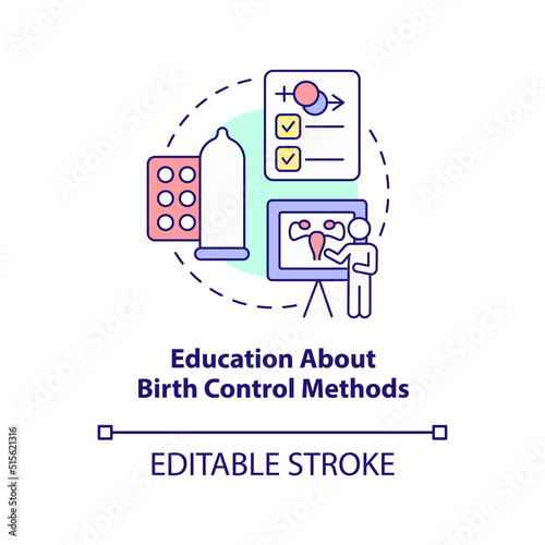 Education about birth control methods concept icon. Solution to overpopulation abstract idea thin line illustration. Isolated outline drawing. Editable stroke. Arial, Myriad Pro-Bold fonts used