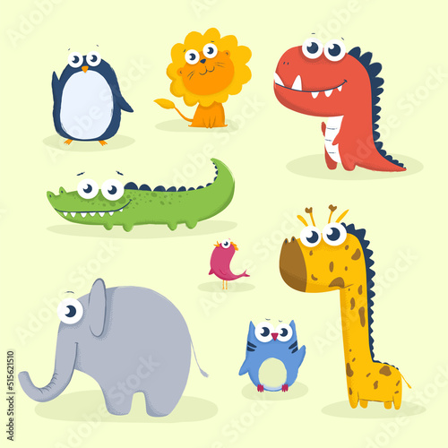 Collection cartoon colorful cute animal zoo
