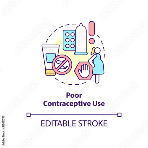 Poor contraceptive use concept icon. Unplanned pregnancies. Cause of overpopulation abstract idea thin line illustration. Isolated outline drawing. Editable stroke. Arial, Myriad Pro-Bold fonts used