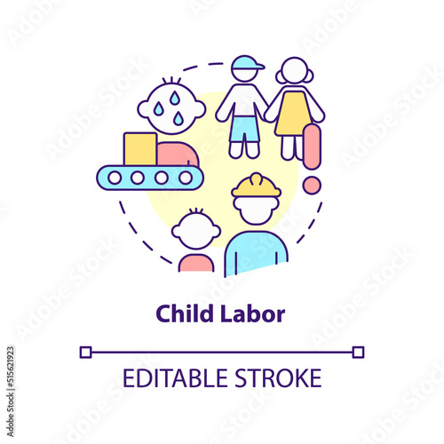 Child labour concept icon. Poverty and lack of education. Cause of overpopulation abstract idea thin line illustration. Isolated outline drawing. Editable stroke. Arial, Myriad Pro-Bold fonts used