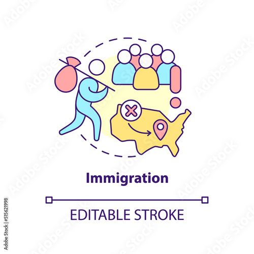 Immigration concept icon. Aliens social problem. Overpopulation cause abstract idea thin line illustration. Isolated outline drawing. Editable stroke. Arial, Myriad Pro-Bold fonts used