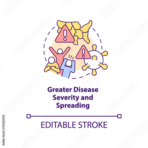 Greater disease severity and spreading concept icon. Health effect of overcrowding abstract idea thin line illustration. Isolated outline drawing. Editable stroke. Arial, Myriad Pro-Bold fonts used