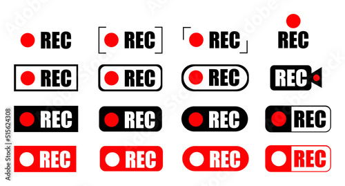 Recording sign icon. Red logo camera video recording symbol, rec icon. Vector eps 10 photo