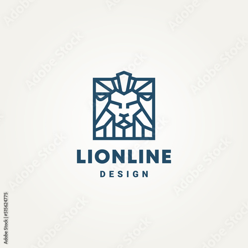 minimalist lion head line art logo template vector illustration design. simple king animal sign logo concept