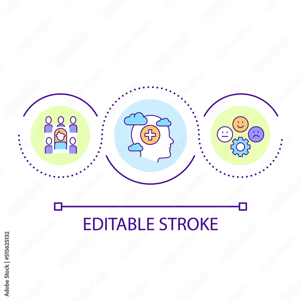 Socialization loop concept icon. Psychological approach in education. Cognitive and emotional skills abstract idea thin line illustration. Isolated outline drawing. Editable stroke. Arial font used