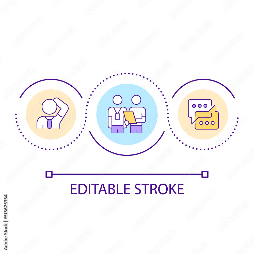 Fototapeta premium Communication difficulties loop concept icon. Interaction skills. Professional abilities. Training abstract idea thin line illustration. Isolated outline drawing. Editable stroke. Arial font used