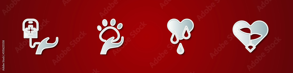 Set Blood donation, Animal volunteer, and Leaf in heart icon. Vector Set Blood donation, Animal volunteer, and Leaf in heart icon. Vector