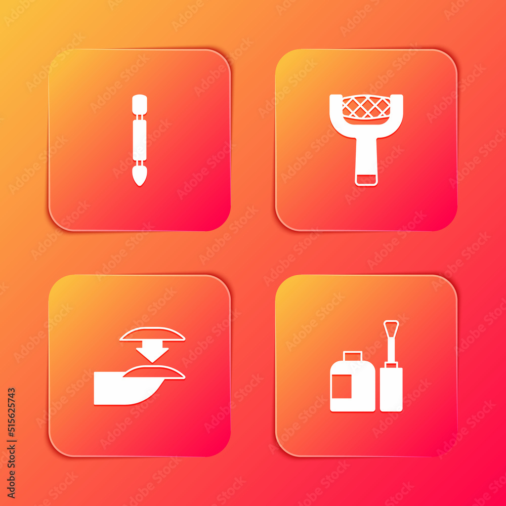 Set Cuticle pusher, Nail file, False nails and Bottle of polish icon. Vector Set Cuticle pusher, Nail file, False nails and Bottle of polish icon. Vector