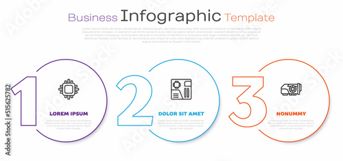 Set line Processor with CPU, Motherboard digital chip and Video graphic card. Business infographic template. Vector
