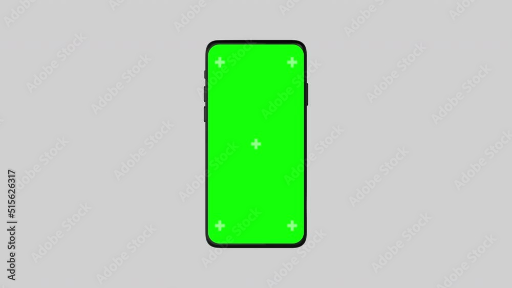 3d Smartphone With Blank Green Screen Isolated On White Background Zoom Out And Zoom In. Mobile Phone Mockup Chroma Key Display With Tracking Points. Phone In Vertical Orientation Portrait Mode.