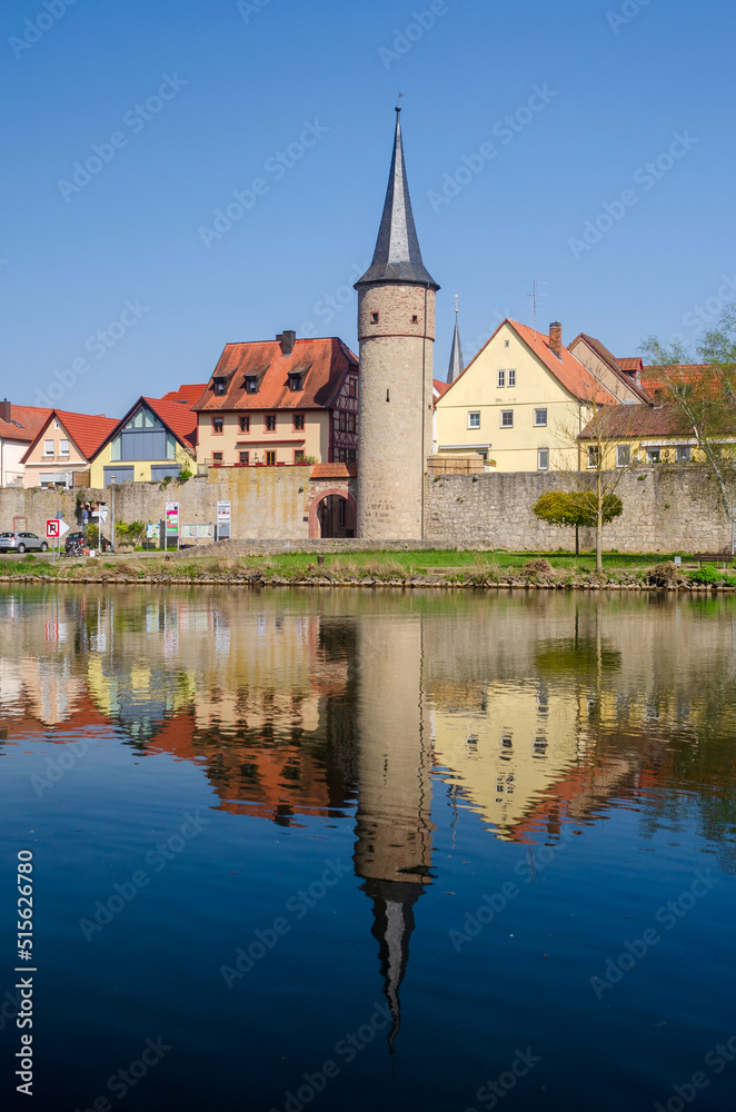 Old town of Karlstadt on the main river in Lower Franconia (Unterfranken) in the state of Bavaria in Germany