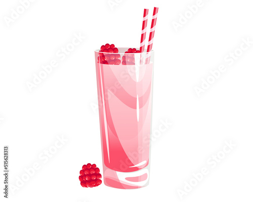 Raspberry milkshake.Refreshing drink with raspberries.Vector illustration on a white background.