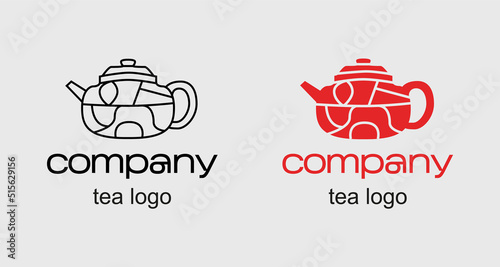 Logo concept with broken teapot. Chinese tea logotype for cafe or tea club. Line art minimalist illustration with kettle for utensil or china company. Original icon with heating water for oriental bus