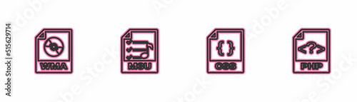 Set line WMA file document, CSS, M3U and PHP icon. Vector