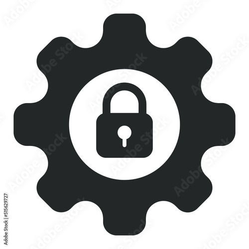 Closed padlock in gear - vector sign, web icon, illustration on white background, glyph style