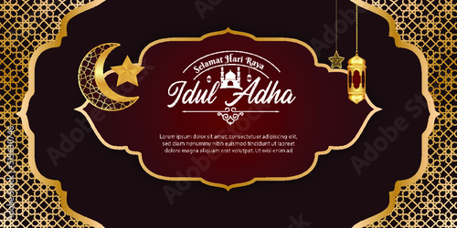Banner Eid Al Adha With Crescent and Lettering 