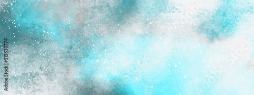 White and blue color frozen ice surface design. watercolor background in blue and white painting with cloudy distressed texture and marbled grunge.