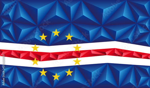 Abstract polygonal background in the form of colorful blue, white and red stripes of the Cape Verdean flag. Polygonal flag of Cape Verde.