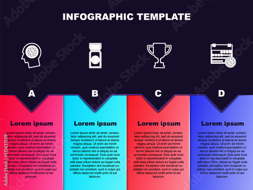 Set line Thoughts on a basketball, Basketball game ticket, Award cup and sport calendar. Business infographic template. Vector