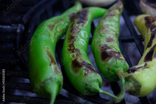 delicious green pepper cooked on fire