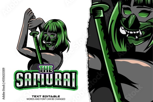 samurai girl esport logo - premium vector