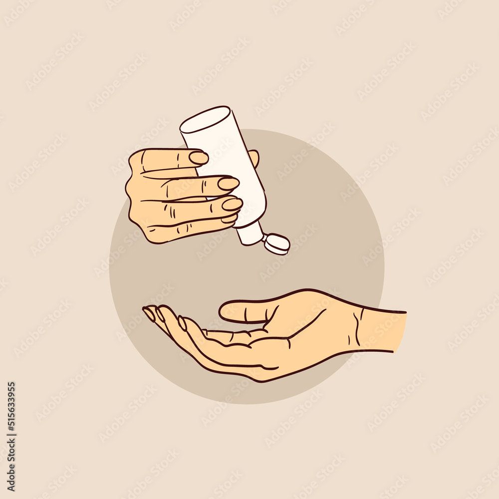 vector illustration of hands with care product in a simple hand-drawn style vector illustration of hands with care product in a simple hand-drawn style
