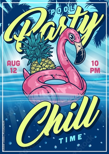Pool party colorful flyer vintage
