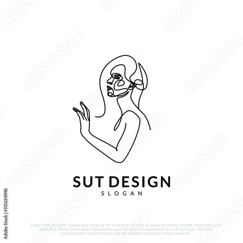 line art abstract woman holding minimalist logo