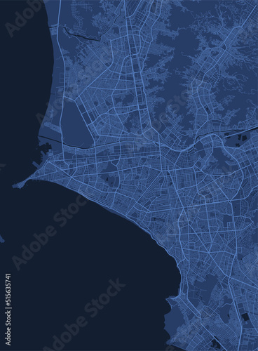 Detailed vector map poster of Lima city, linear print map. Blue skyline urban panorama.