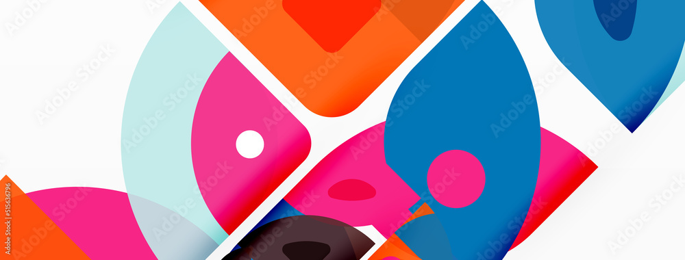 Colorful minimal geometric abstract background. Triangle shape with round elements, circles. Trendy techno business template for wallpaper, banner, background or landing Colorful minimal geometric abstract background. Triangle shape with round elements, circles. Trendy techno business template for wallpaper, banner, background or landing