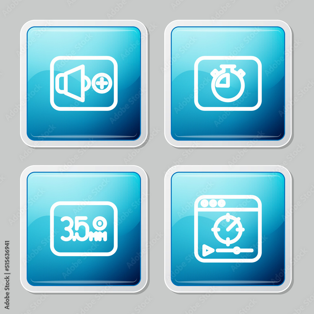 Set line Speaker volume, Stopwatch, Audio jack and Online play video icon. Vector Set line Speaker volume, Stopwatch, Audio jack and Online play video icon. Vector