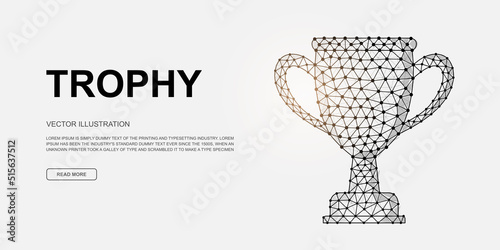 Trophy cup 3d low poly symbol for landing page template. Award design illustration. Polygonal Winner illustration for homepage design, adv page
