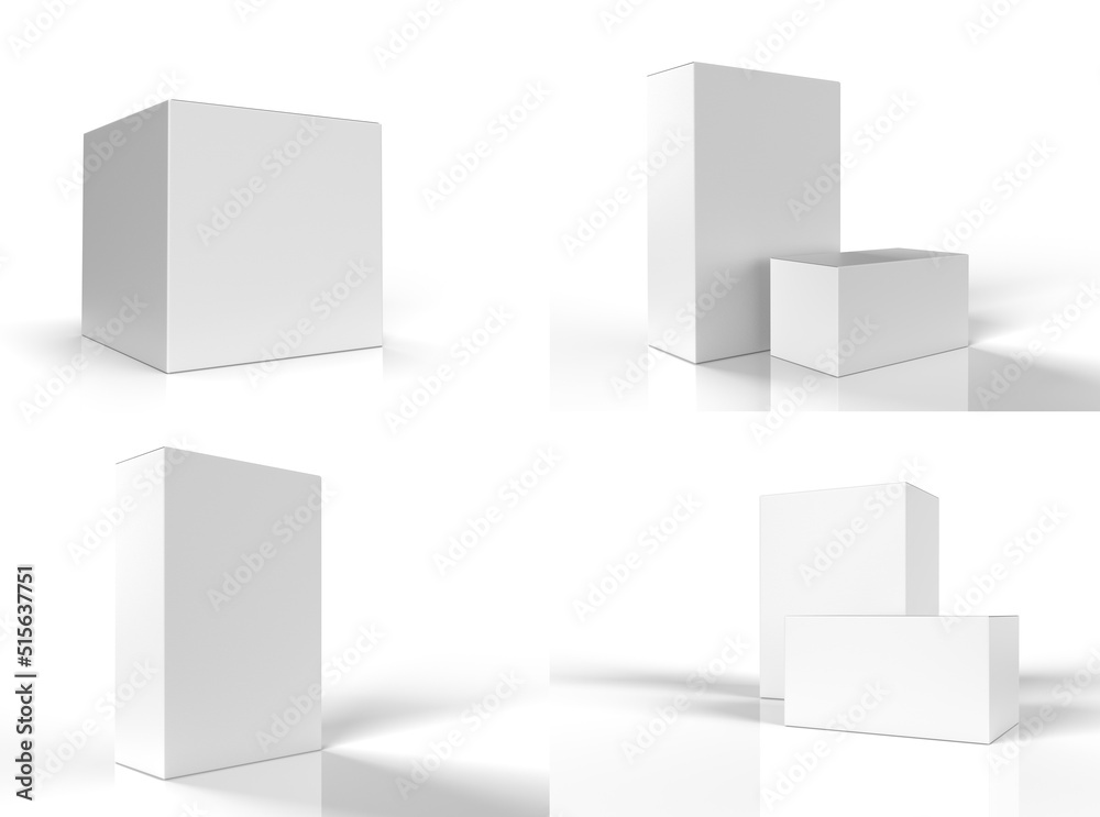 Set of White box tall shape product packaging in side view and front view isolated on white background Set of White box tall shape product packaging in side view and front view isolated on white background