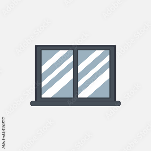 Vector graphic of Iron Window with Glass. Cartoon facade house outside design element. City street wall exterior illustration
