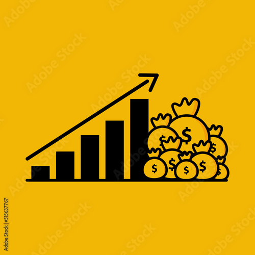 Illustration vector graphic of Statistic Curve Growing Up and Dollar pile of money bag. Suitable to showing Profit and Goals on Good Business.