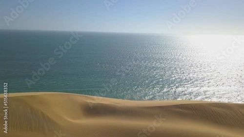 Aerial view of a beautiful landscape where the Sahara desert meets the Persian Gulf, Saudi Arabia. photo