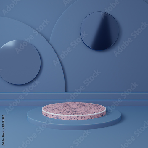 Minimslism 3D display podium pastel buel with pastel pink background. photo