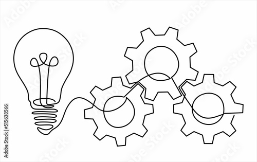 continuous line drawing of gears and lights idea vector illustration