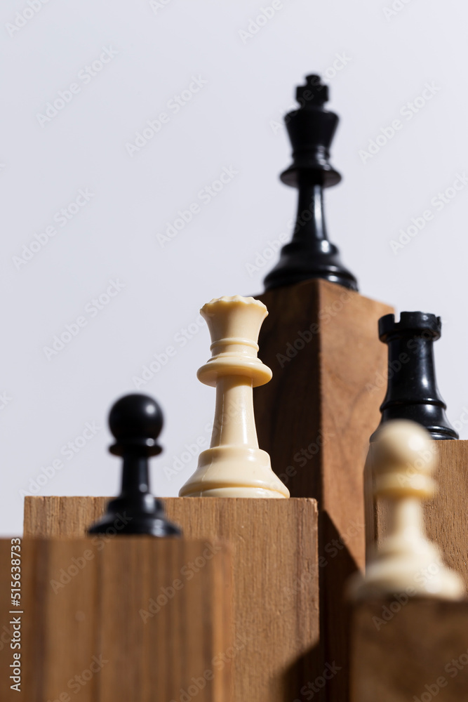 Chess board game on teak wood.