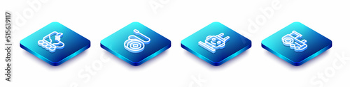 Set Isometric line Roller skate, Yoyo toy, Robot and Toy train icon. Vector