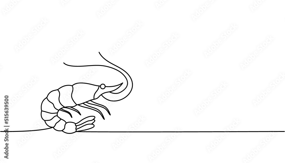 Set of Shrimp one line continuous drawing. Shrimp continuous one line set illustration. Vector minimalist linear illustration.