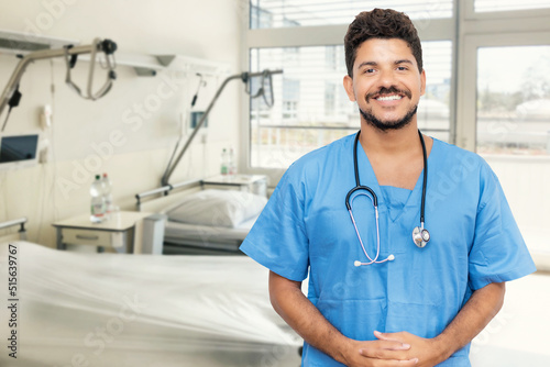 Friendly mexican male nurse or doctor with beard