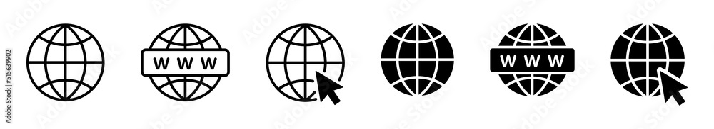 Internet globe vector icon set. Website, www icon sign. Internet globe vector icon set. Website, www icon sign.