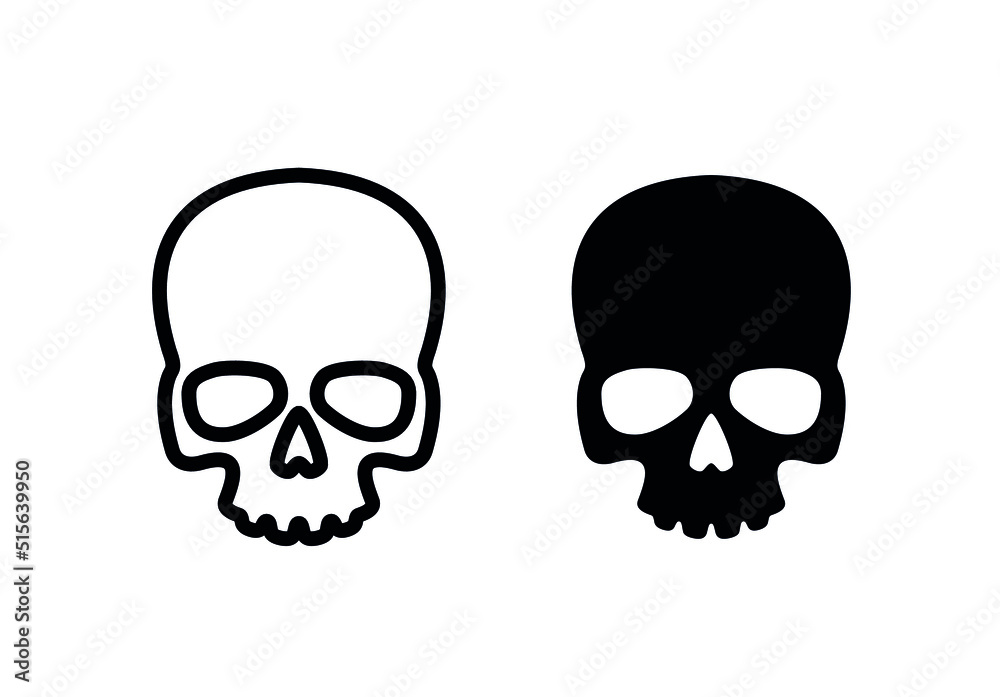 Skull icon. Symbol of poison and danger. Pirate flag attribute. Isolated vector illustration on white background.
