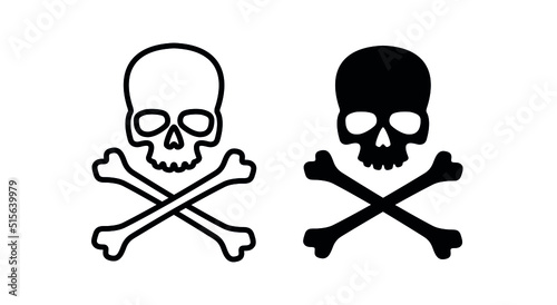 Skull icon. Symbol of poison and danger. Pirate flag attribute. Isolated vector illustration on white background.
