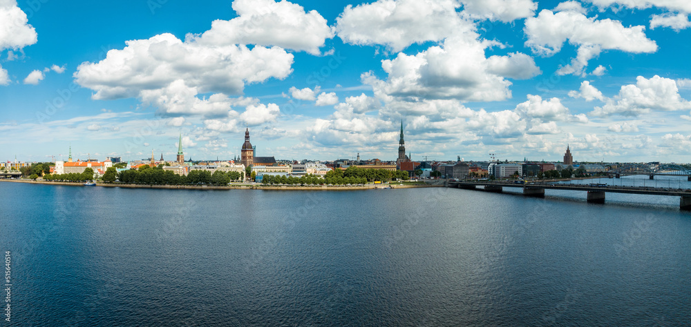 Panoramic view of the Riga old town - the capital of Latvia.