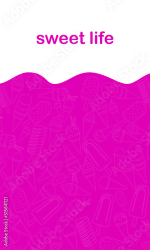 Ice cream cute vector background banner. Hand drawn set for textile or wrapping paper postcard poster graphic design for gelato shops.