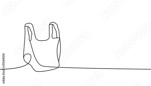 Plastic bag one line continuous drawing. Waste bag continuous one line illustration. Vector minimalist linear illustration.
