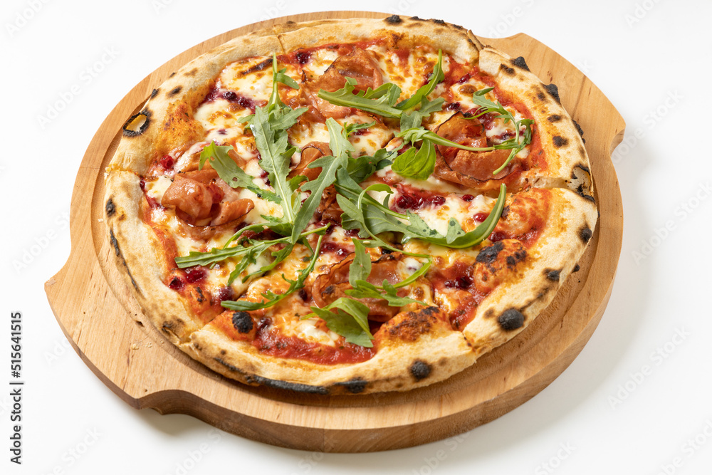 italian pizza with arugula on a white background